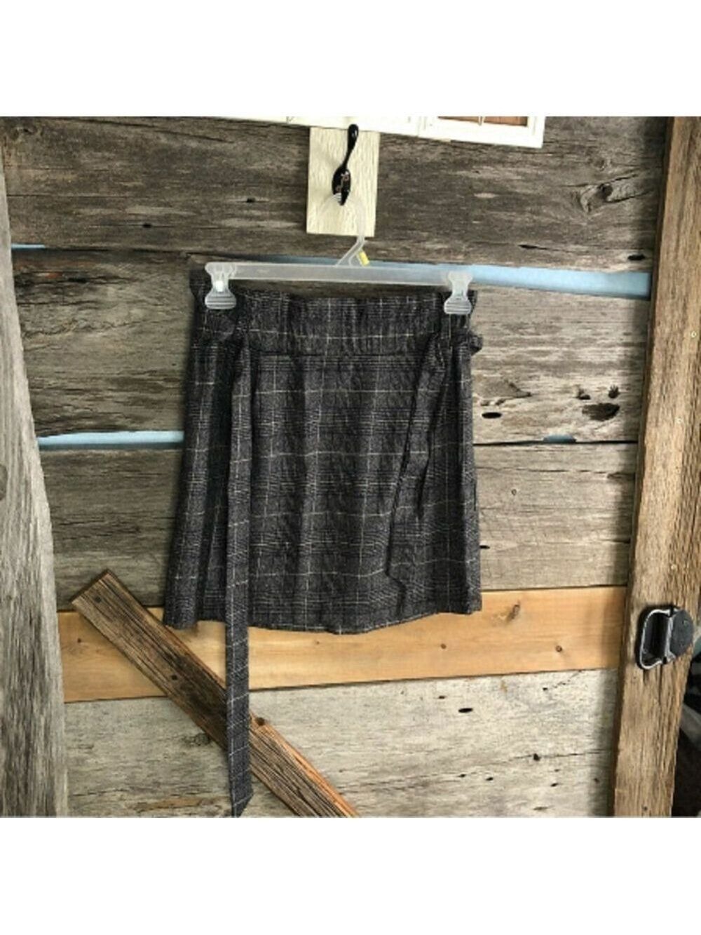𝅺eclipse Size Med Grey Plaid Paperbag Waist Skirt